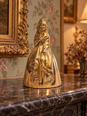 Vintage Solid Brass Figural Lady Bell Victorian Style Crinoline Skirt Dinner Be